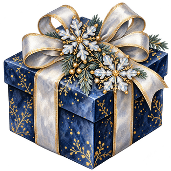 雪の結晶と青い贈り物｜大人のおしゃれなクリスマス無料イラスト素材 114313