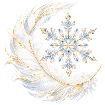雪の結晶と白い羽根｜大人のおしゃれなクリスマス無料イラスト素材 114315