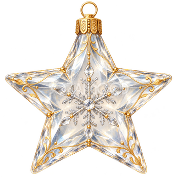 雪の結晶とガラスの星｜大人のおしゃれなクリスマス無料イラスト素材 114320