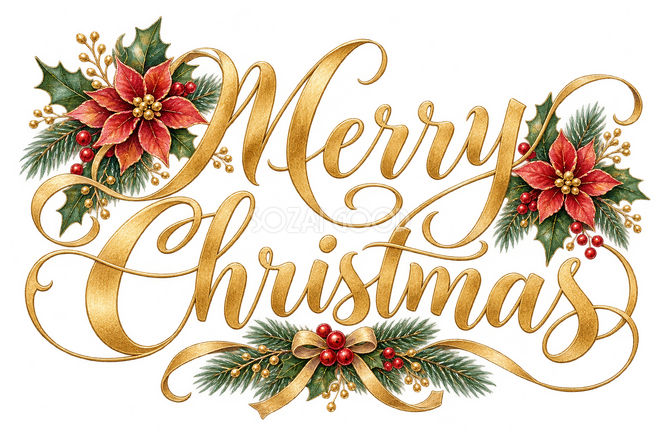 金の筆記体のクリスマス文字