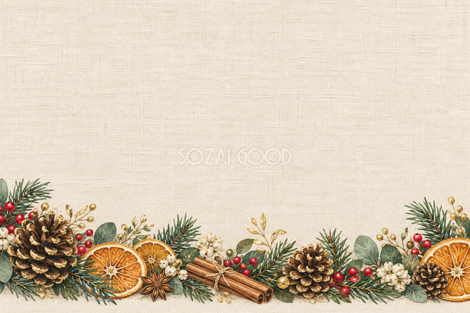 木の実と生成りのクリスマス背景