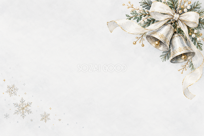銀のベルと白いクリスマス背景