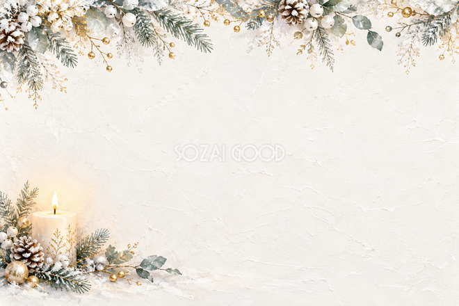 霜の枝とキャンドルのクリスマス背景