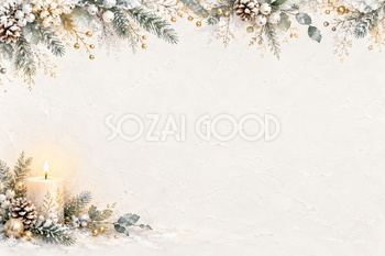 霜の枝とキャンドルのクリスマス背景｜大人のおしゃれなクリスマス無料イラスト素材 114359