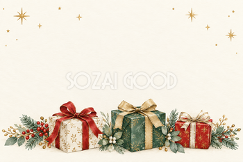 贈り物と白いクリスマス背景｜大人のおしゃれなクリスマス無料イラスト素材 114365