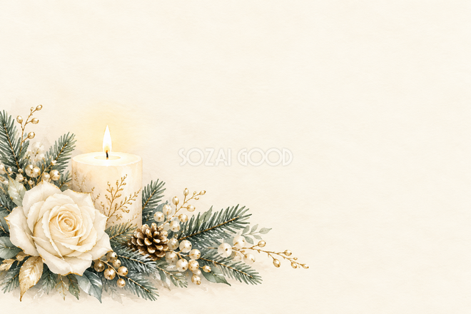 キャンドルと花のクリスマス背景 キャンドルと花のクリスマス背景