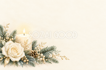 キャンドルと花のクリスマス背景｜大人のおしゃれなクリスマス無料イラスト素材 114367