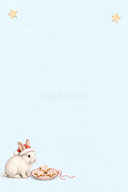 サンタ帽のうさぎと星のクッキーのクリスマスカード