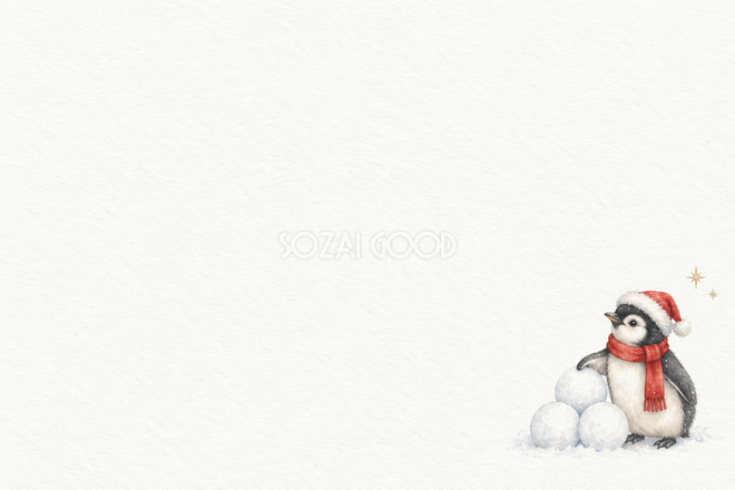 ペンギンと雪玉のクリスマスカード