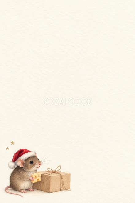 ねずみとチーズの贈り物のクリスマスカード