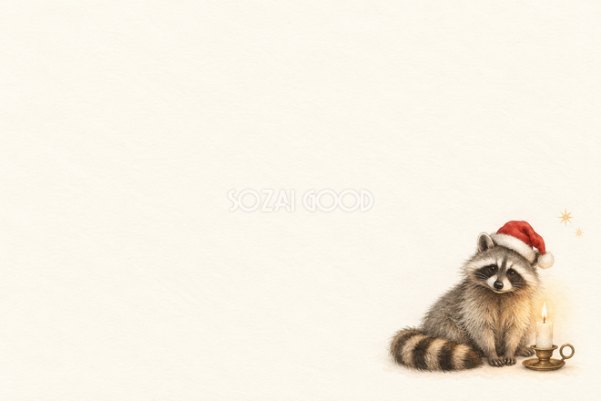 アライグマとキャンドルのクリスマスカード