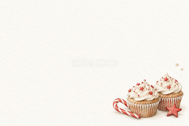 白いカップケーキのクリスマスカード 白いカップケーキのクリスマスカード