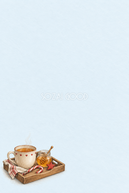 木のトレーと紅茶のクリスマスカード
