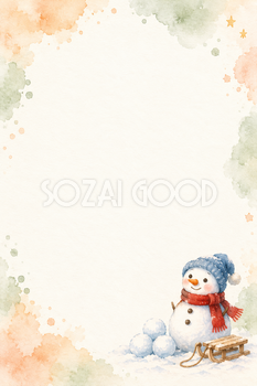 雪遊びの雪だるまの水彩クリスマスメッセージカード｜子供向けのシンプルな無料イラスト素材 114791