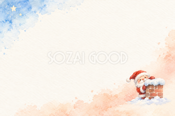 煙突をのぞくサンタの水彩クリスマスメッセージカード｜子供向けのシンプルな無料イラスト素材 114798