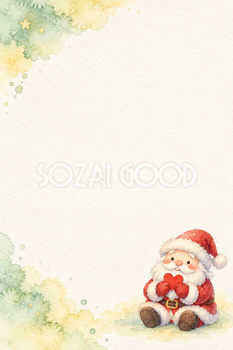 ハートを贈るサンタの水彩クリスマスメッセージカード｜子供向けのシンプルな無料イラスト素材 114807