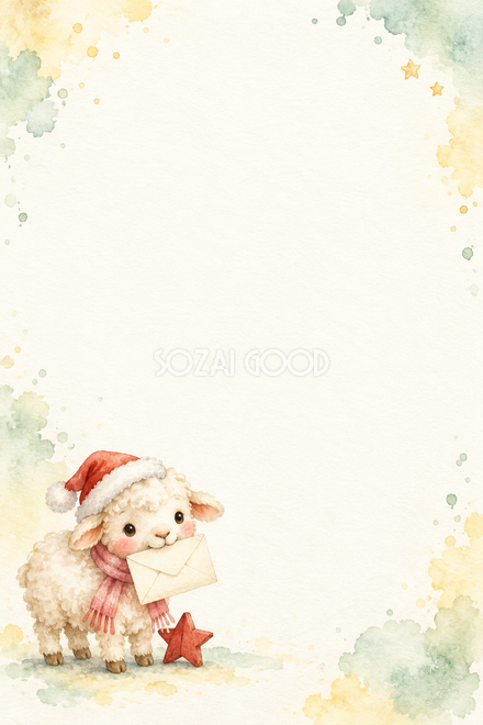 手紙をくわえるこひつじのクリスマスカード 手紙をくわえるこひつじのクリスマスカード