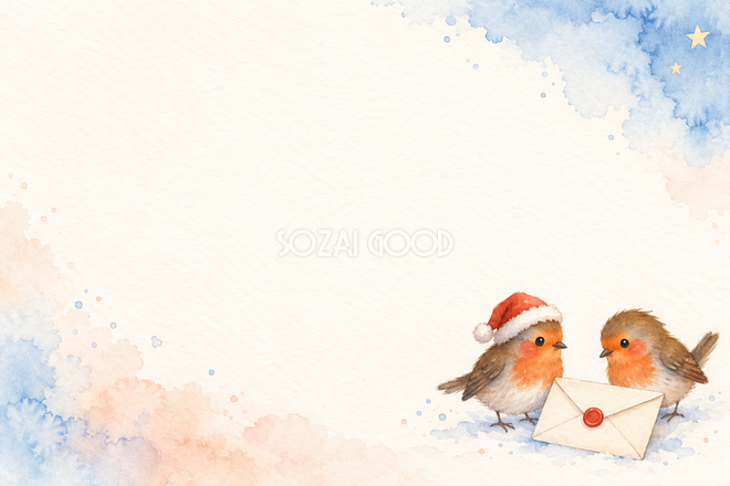 赤い小鳥と封筒のクリスマスカード 赤い小鳥と封筒のクリスマスカード
