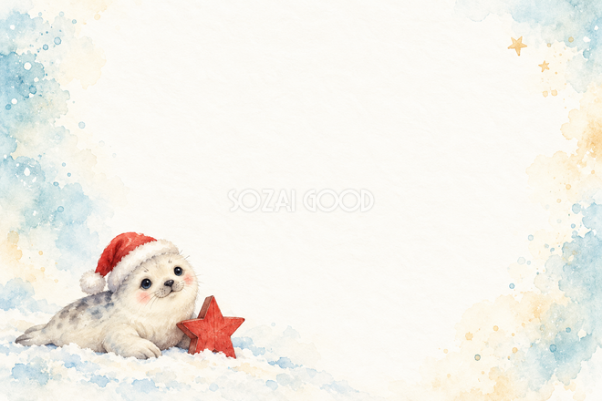 アザラシと雪の星のクリスマスカード アザラシと雪の星のクリスマスカード