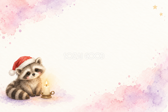 アライグマとキャンドルのクリスマスカード アライグマとキャンドルのクリスマスカード