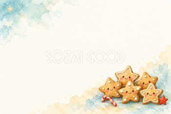星形のビスケットの水彩クリスマスメッセージカード｜子供向けのシンプルな無料イラスト素材 114840