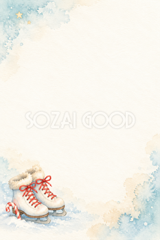 白いスケート靴の水彩クリスマスメッセージカード｜子供向けのシンプルな無料イラスト素材 114860