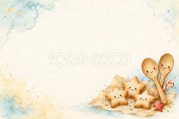 木のスプーンとお菓子の水彩クリスマスメッセージカード｜子供向けのシンプルな無料イラスト素材 114865