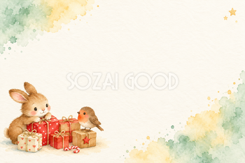 贈り物の小さな山の水彩クリスマスメッセージカード｜子供向けのシンプルな無料イラスト素材 114892