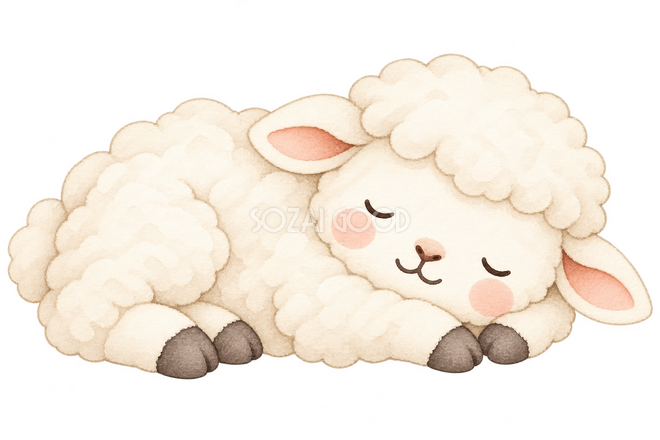 横になって眠る羊(丸い水彩) 横になって眠る羊(丸い水彩)