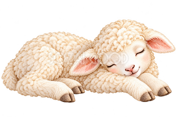 横になって眠る羊の水彩イラスト｜毛並みがかわいい無料素材 114982