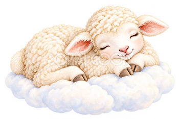 雲の上で眠る羊の水彩イラスト｜毛並みがかわいい無料素材 115011