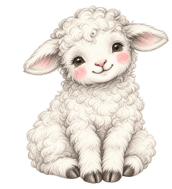 ちょこんと座る羊（鉛筆画）