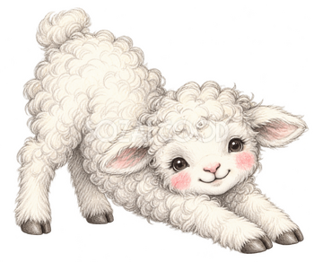 大きく伸びをする羊の鉛筆画イラスト｜かわいい無料素材 115052