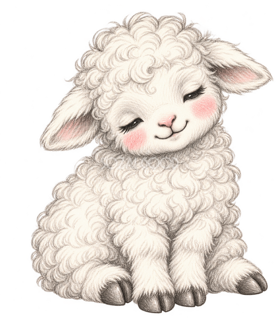 うとうとする羊（鉛筆画）