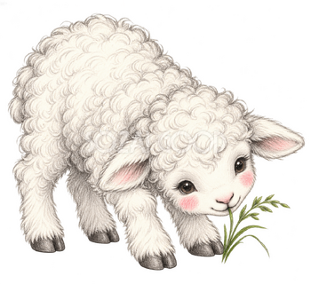 草を食べる羊の鉛筆画イラスト｜かわいい無料素材 115054