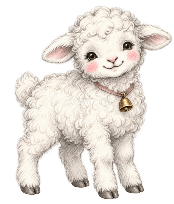 小さな鈴をつけた羊（鉛筆画）