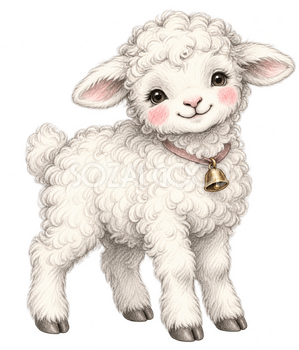 小さな鈴をつけた羊の鉛筆画イラスト｜かわいい無料素材 115055