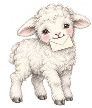 手紙を届ける羊の鉛筆画イラスト｜かわいい無料素材 115057