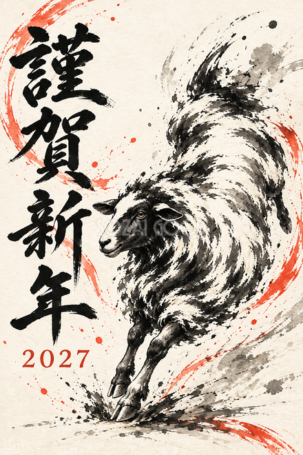 着地する羊の年賀状