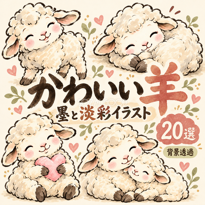 墨と淡彩のかわいい羊20選 墨と淡彩のかわいい羊20選