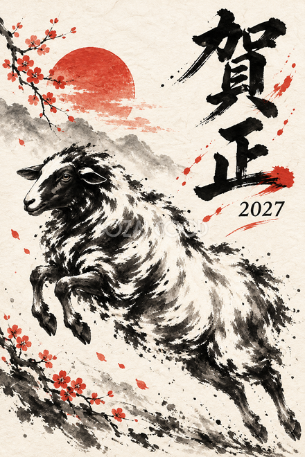 前足を上げる羊の年賀状
