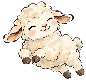 ぴょんと跳ねる羊の墨と淡彩イラスト｜かわいい無料素材 115082