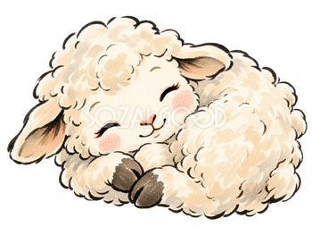 すやすや眠る羊の墨と淡彩イラスト｜かわいい無料素材 115086