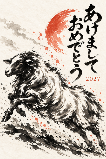 大地を蹴る羊の年賀状