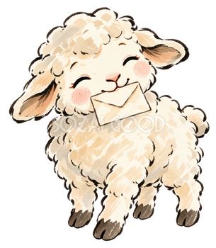 手紙を届ける羊の墨と淡彩イラスト｜かわいい無料素材 115098