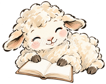 本を眺める羊の墨と淡彩イラスト｜かわいい無料素材 115099