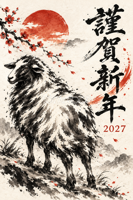 振り返る羊の年賀状