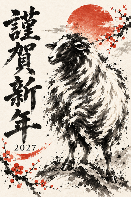 胸を張る羊の年賀状