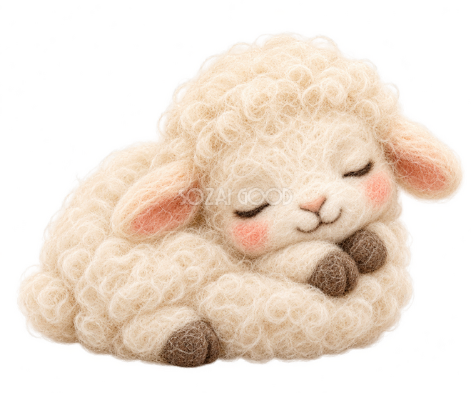 すやすや眠る羊（羊毛フェルト）