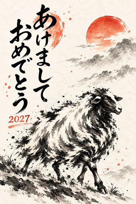 遠くを見る羊の年賀状